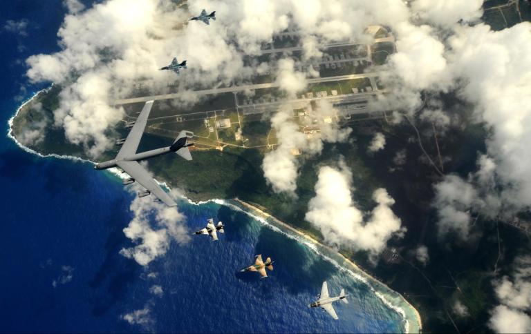 a creative image of b52 bombers over Guam