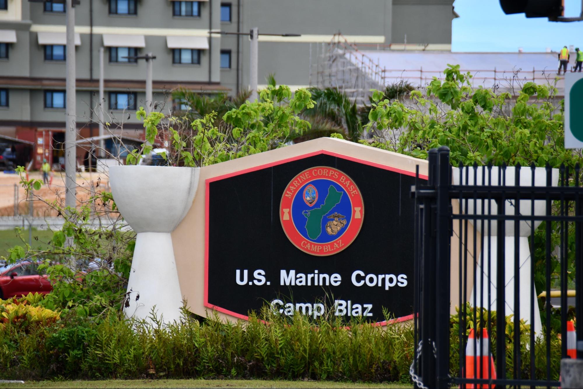 A sign marking a US marine corps area in Guam