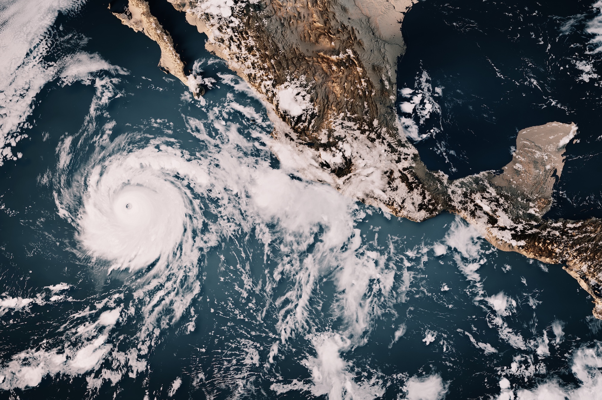 An 3D rendering of a hurricane over Mexico