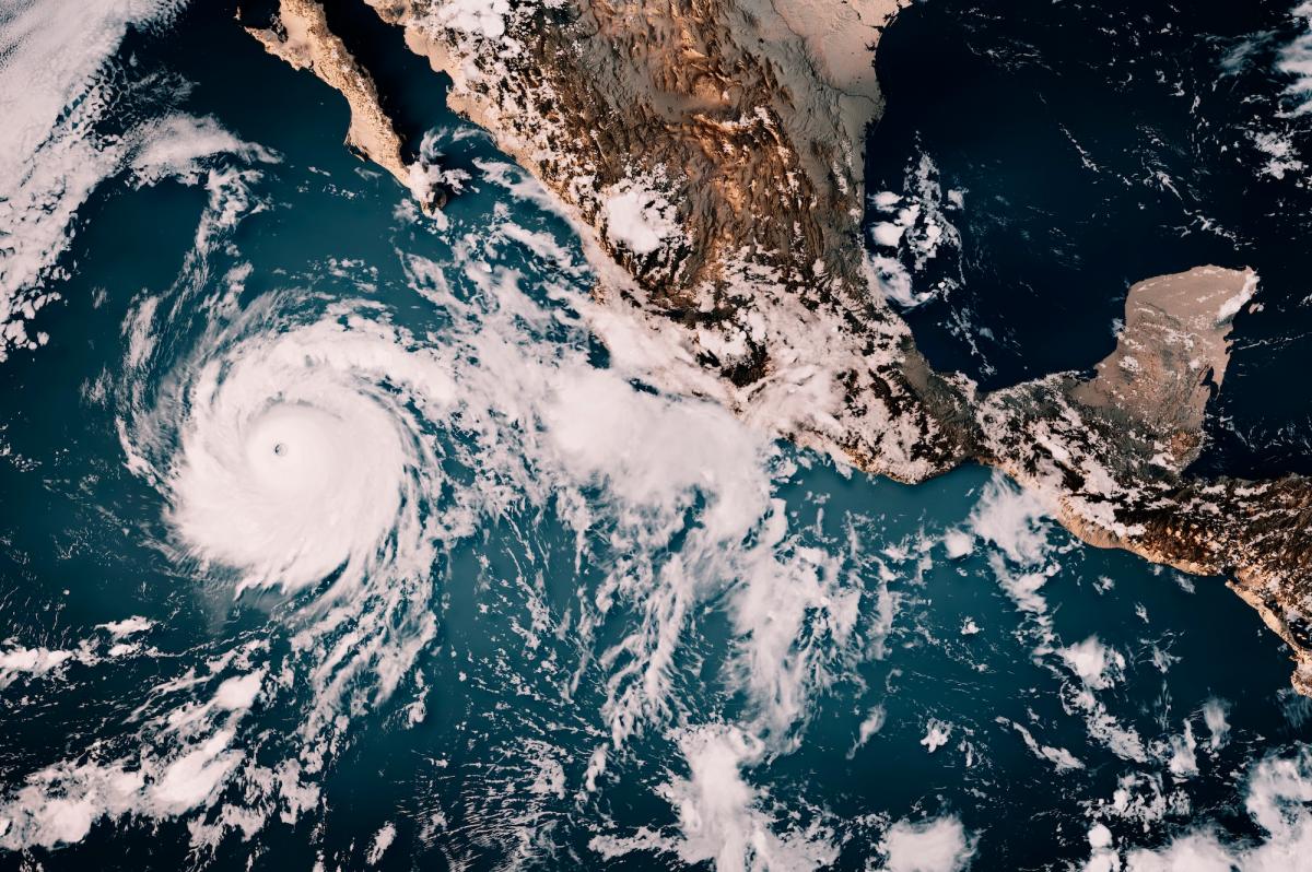 An 3D rendering of a hurricane over Mexico