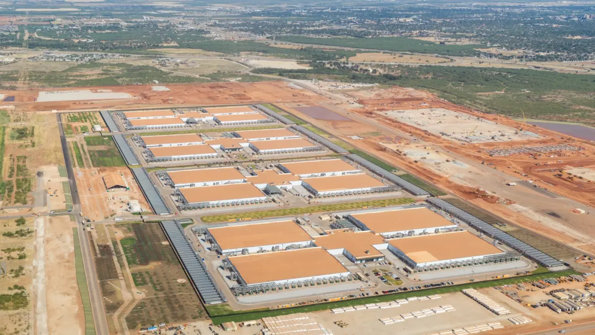 An aerial view of a data center under construction