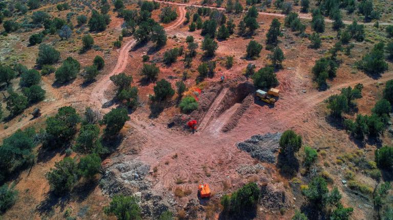 the view from high above a mine shaft on land that was part of Bears Ears National Monument
