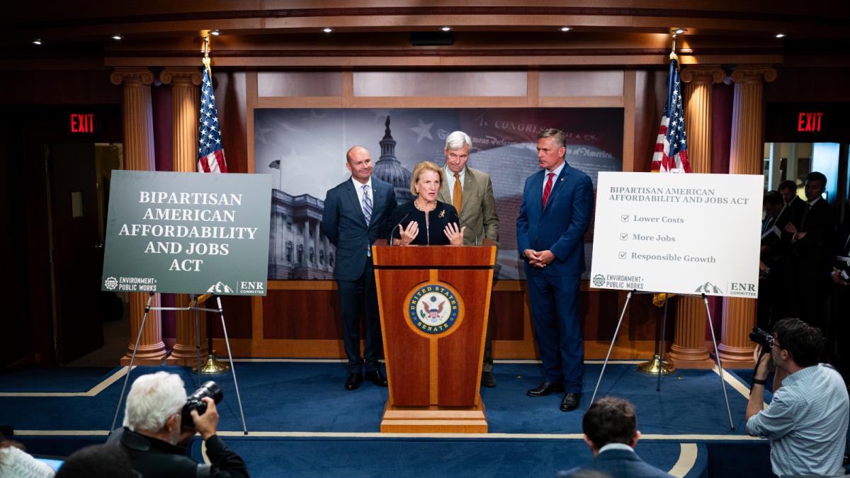 Senators Mike Lee, Shelley Moore Capito, Sheldon Whitehouse, and Martin Heinrich hold a news conference on the Bipartisan American Affordability and Jobs Act.