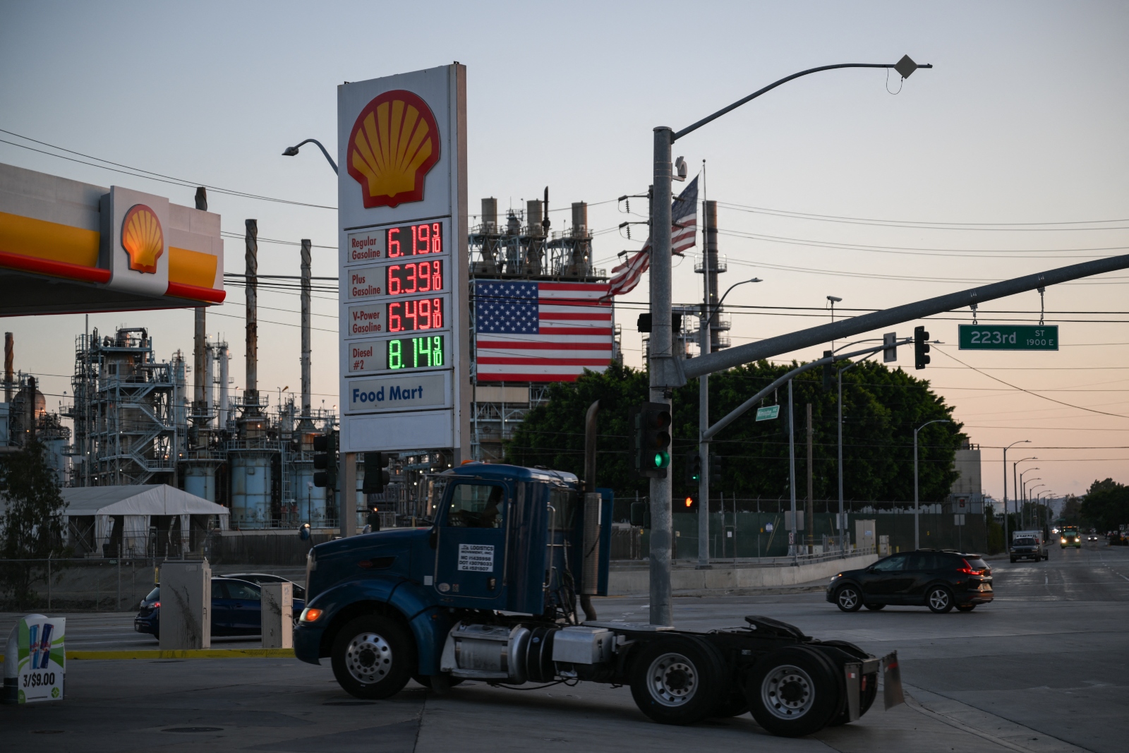 A Shell gas station near the Marathon oil refinery in Carson, California. Despite President Trump's energy emergency declaration, the Trump administration has not been able to add refining capacity for either gasoline or diesel.