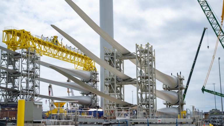 Turbine blades for Revolution Wind, one of the first major offshore wind projects to deliver power to the East Coast. President Trump has attempted multiple times to block the project.