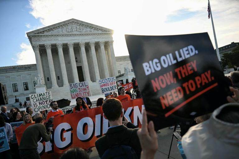 Protesters gather outside the Supreme Court