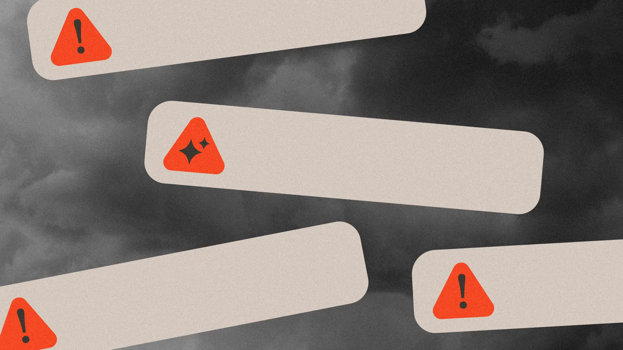 A collage of emergency alerts with symbols representing AI generation