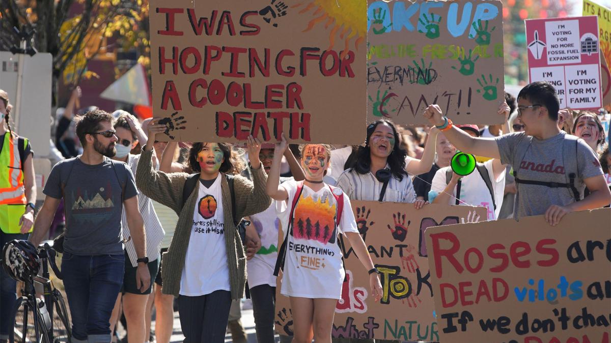 teenagers protesting for climate action in Canada