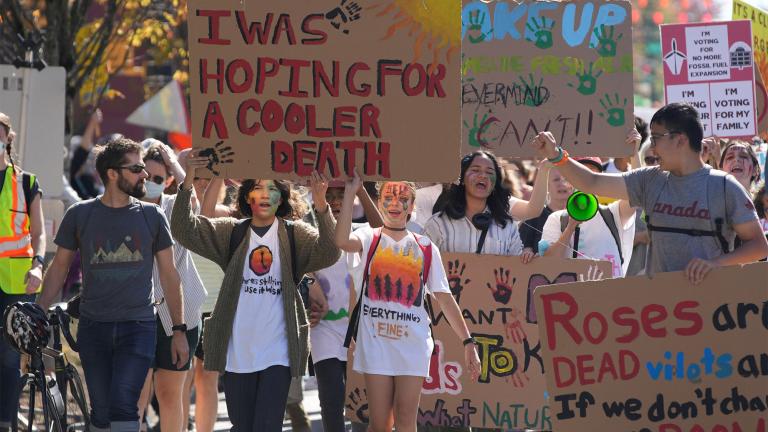teenagers protesting for climate action in Canada